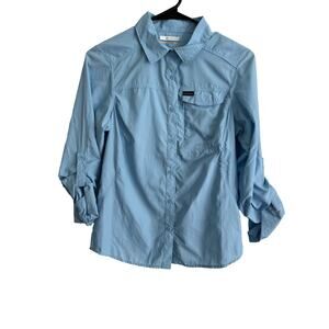 Columbia Women's PFG Omni-Shade Blue Long Sleeve Roll Tab Fishing Shirt XS